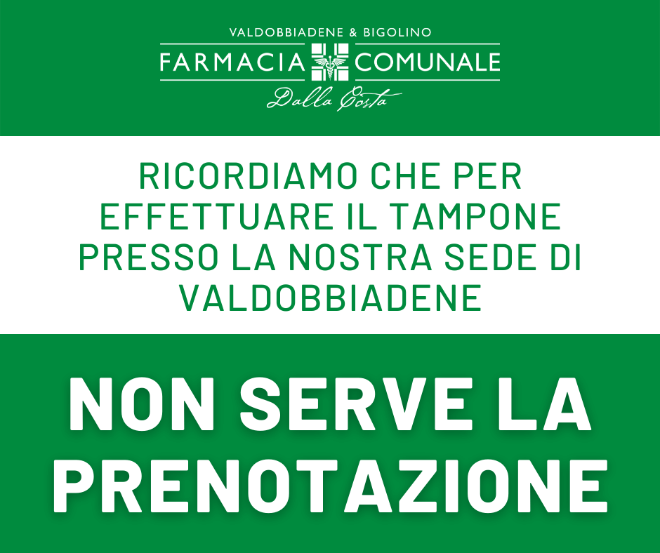 Banner prenotazione tamponi Farmacia Comunale dalla Costa Valdobbiadene
